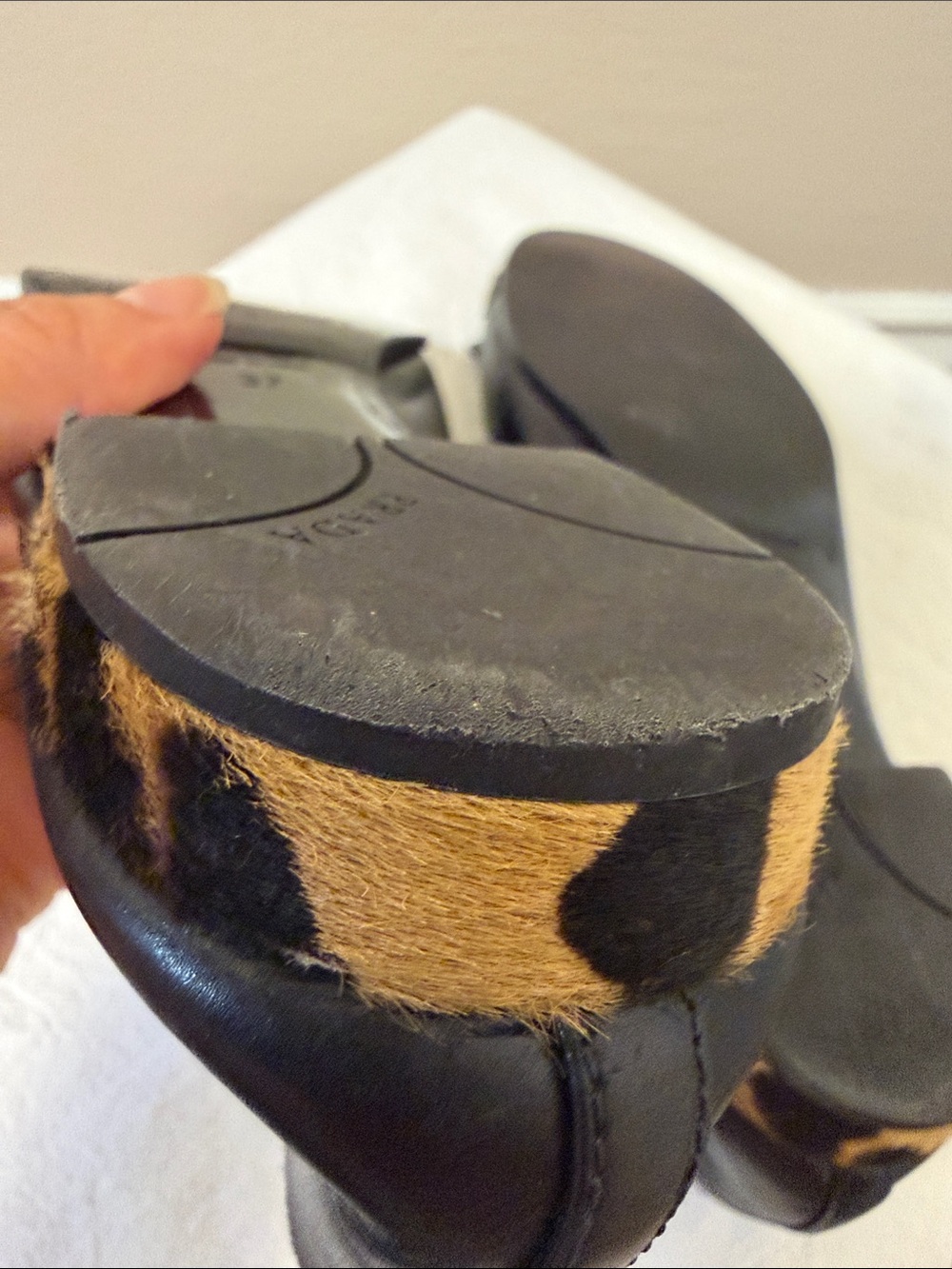 Prada Cavallino Leopard Trim Round Cap Toe Ballerina Flat Sz 37 US 6.5 - Picture 10 of 12